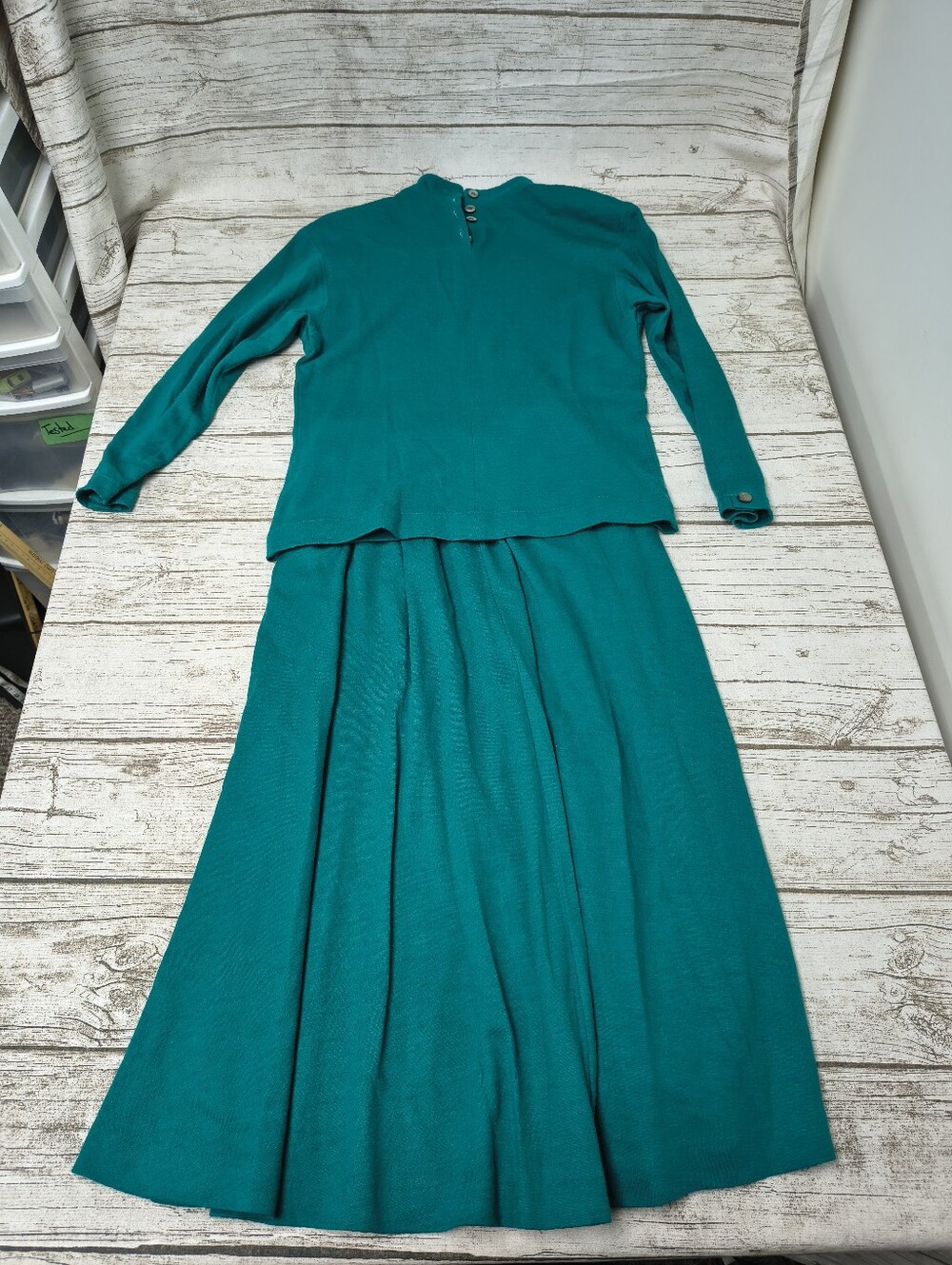 Vintage Liz Claiborne Teal Wool 2 Piece Skirt And Top Size 4